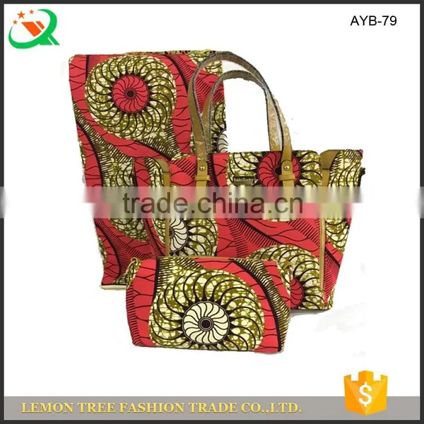 Soft Cotton Real Wax With Leather Hand Bag Red Printed Wax and Wax Bag