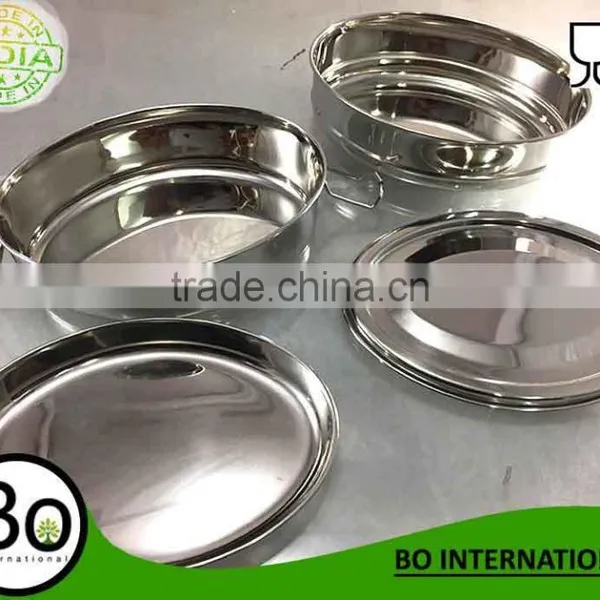 Stainless Steel Oval Bento Lunch Box Three Layer 17 x 12 x 8 cm photo-4
