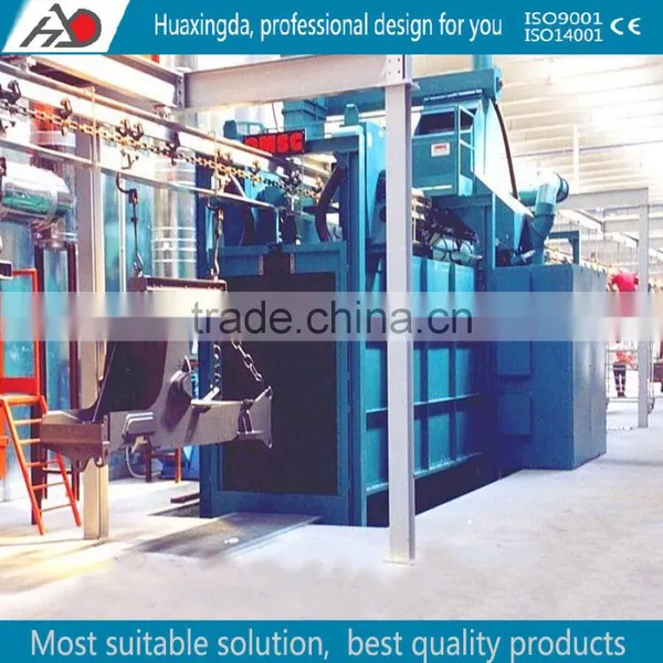 Q385 Series Qingdao China Supplier Overhead Conveyor Chain Shot Blasting Machine Welding Parts Surface Descaling Batch Process