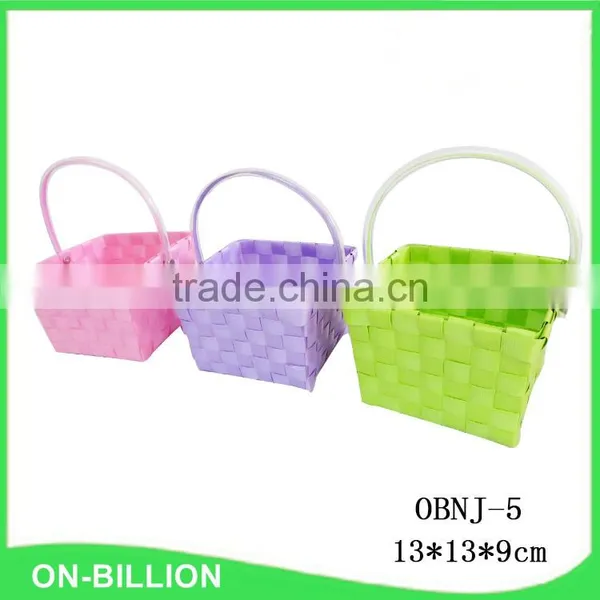 Rectangular Hand Woven Gift Basket Plastic Strap Basket With Handle photo-2