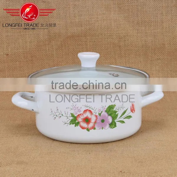 020856 New Design Hot Sale 3pcs Enamel Cookware Set With Glass Lid photo-2