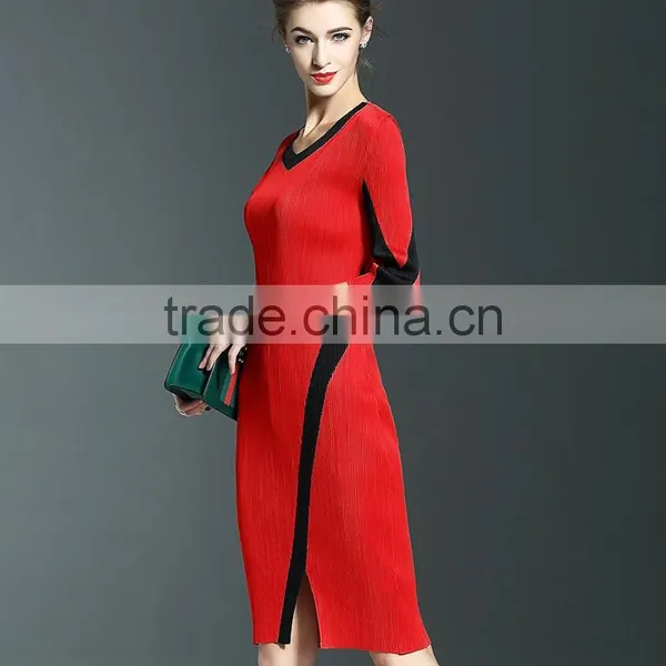 Exquisite Ladies 3/4 Sleeve Draped Package Hip Elastic One Piece Dress photo-3