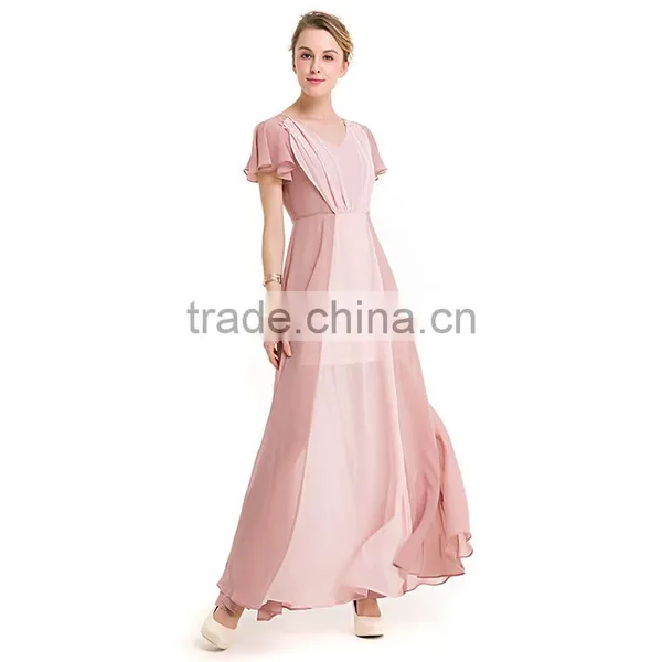 Maxnegio Fashion Pink Maxi Patchwork Chiffon Eveing Dress With Ruffle Women Dress photo-6