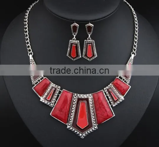Zm33252a Hot Selling Vintage Jewelry Accessory Resin Necklace and Earring Set photo-4