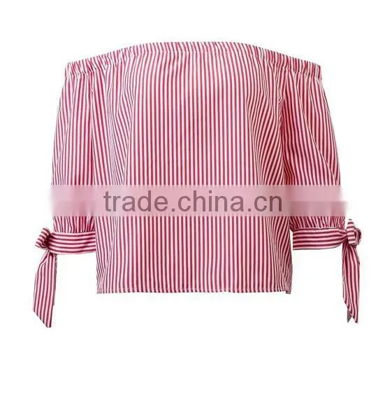 Runwaylover EY2331B New Design 2017 Ladies Fashion Off-Shoulder Stripe Blouse photo-3