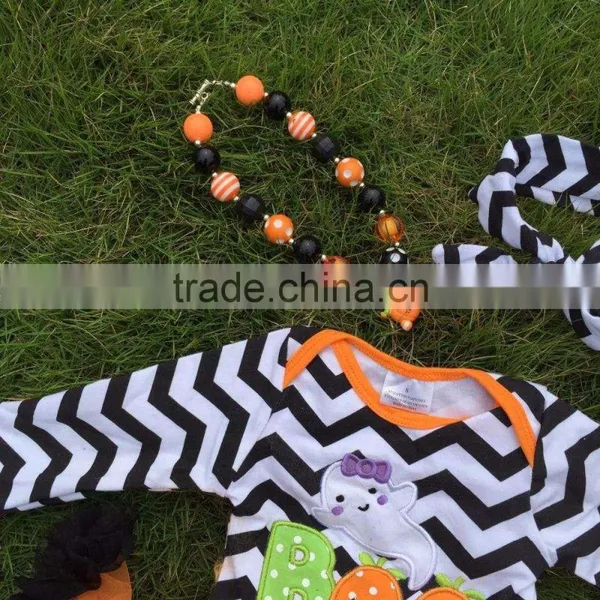 Girls Halloween Tutu Romper Girls BOO Tutu Romper Newborn Chevron Romper With Necklace and Headband photo-5