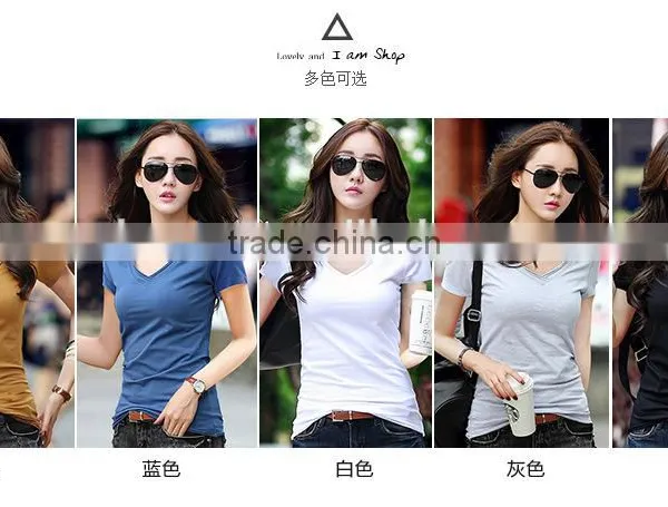 The New Spring and Summer 2017 Han Edition Cultivate One's Morality Show Thin Contracted V-neck ms Pure Color T-shirt With Short photo-6