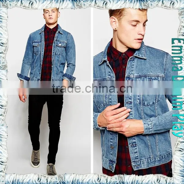 Mens Punk Spike Studded Shoulder Blue Denim Jacket photo-4
