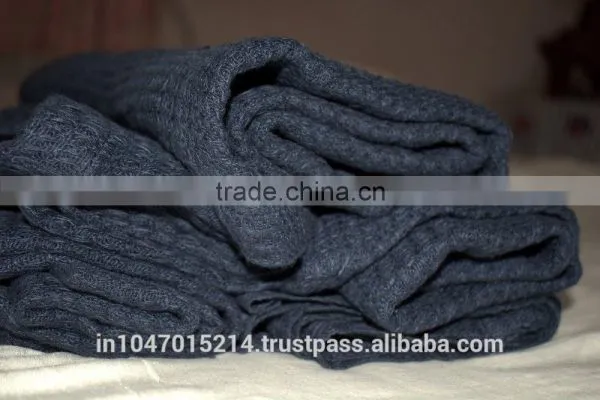 Hand Woven Organic Linen Dark Blue Waffle Towel photo-5