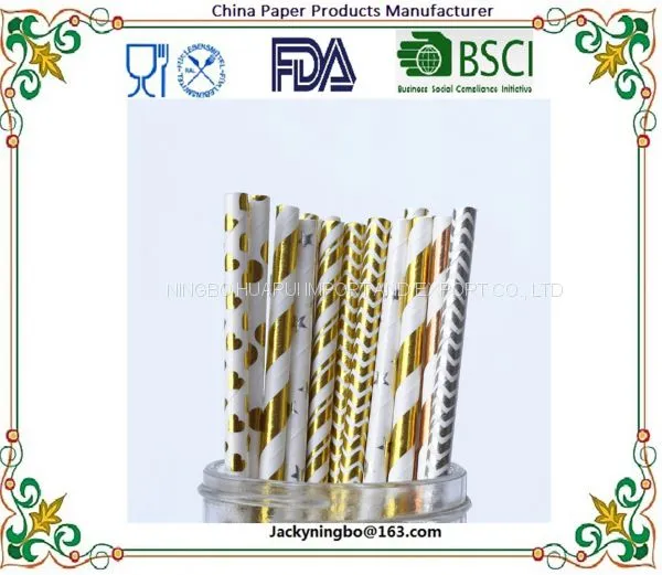 25pcs Pack Metallic Gold Heart Star Foil Stripe Paper Straws Gold Foil Stripe Paper Straws Silver Foiled Stripe Chevron