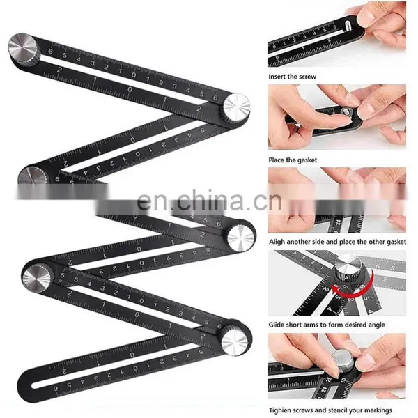 COOFIX Tile Hole Locator Adjustable Tool Masonry Glass Fixed Angle Measuring Ruler Universal Angular Template 4/6/12 Slides/fold photo-4