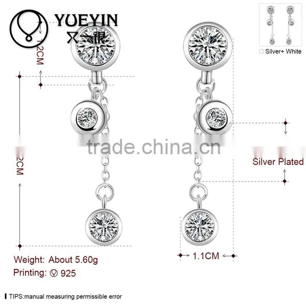 2015 Newest Style With Three Diamond Sliver Plated Earrings photo-3