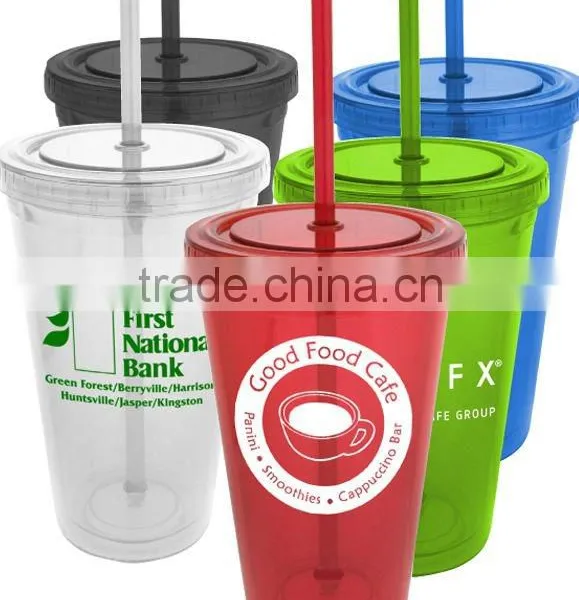 BPA Free Double Wall Plastic Cups With Straw Double Wall Tumbler - 16OZ photo-4