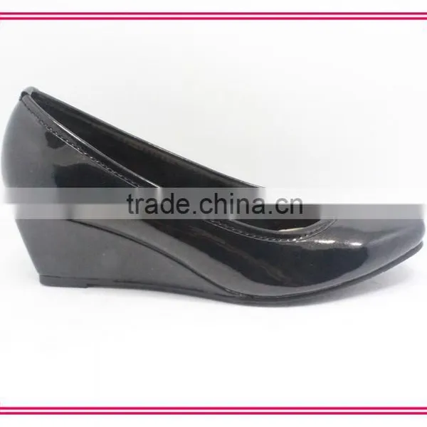 Patent PU Black Shoes Square Toe Wedge Women Shoes photo-2