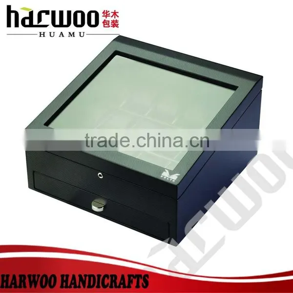15 Slots Wooden Watch Box With Transparent Window,black Wooden Watch Box With Drawer,black Wooden Watch Box With Drawer photo-3
