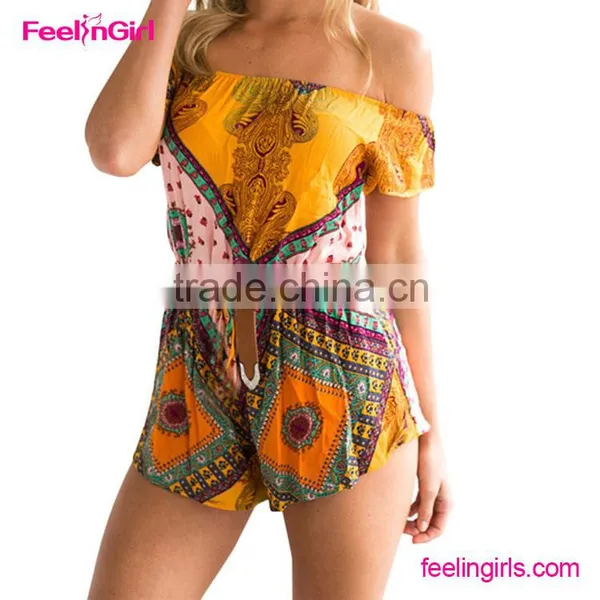 Fashion Bohemia Printed Romper One Shoulder Jumpsuit photo-2