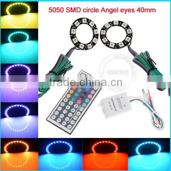 Black PCB 5050 40mm 9SMD Full Circle Led Color Changing Angel Eyes Headlights With Remote Controller photo-2