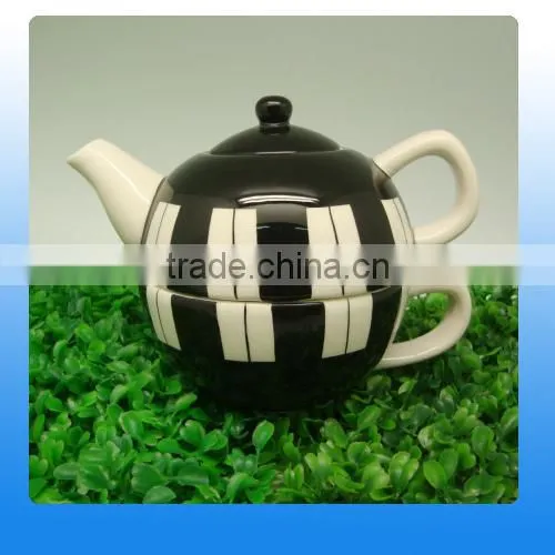 Creative Design Ceramic Tea Cup Pot in One With Stripe Painting Supplier's Choice photo-5