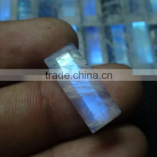 Best Quality Rainbow Moonstone Faceted Rectangular Shape 20x8mm Blue Flashy Moonstone photo-3
