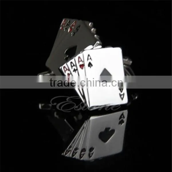 Vintage Stainless Steel Poker New Men's Silver Cuff Links photo-3