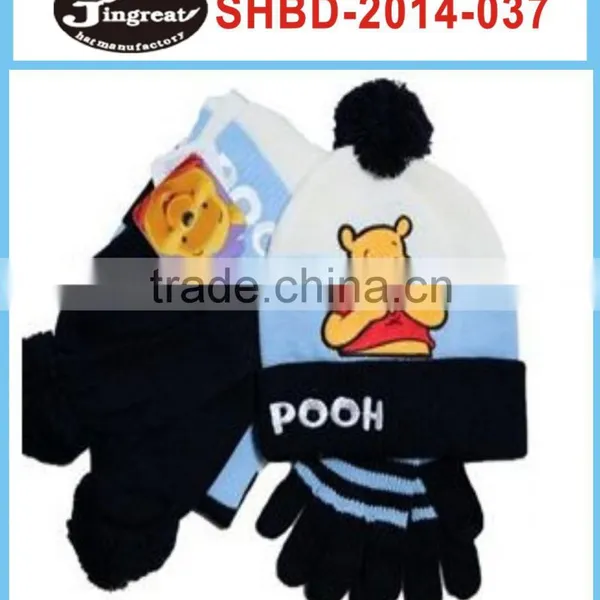 2014 New Fashion Lovely Bear Kid's Knitted Scarf Hat Golves