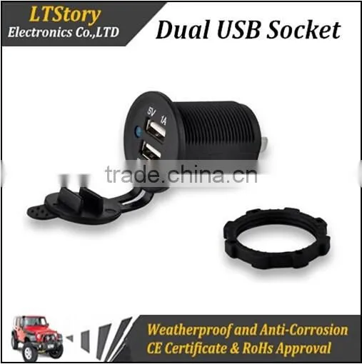 Dual 2 USB Outlet 1A & 2.1A Port Socket Charger For Car Boat Motorcycle 12 Volt photo-3