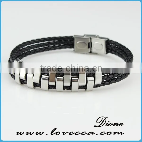 Silver Plated Stainless Steel Charms With Black Leather for Men Magnetic Bracelet photo-5