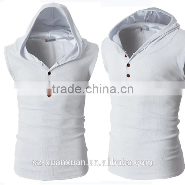 Men Cotton Hoodie Vest Custom Fit Running T-shirt With Sleeveless photo-4