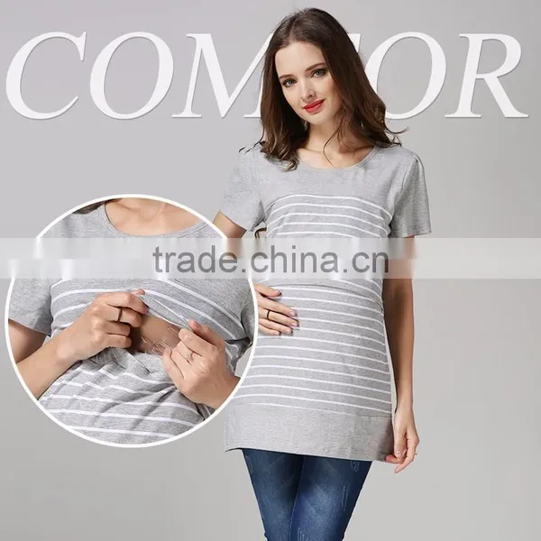 Pregnant Woman Shirts Breastfeeding Tops Wholesale Strips Maternity T-shirts photo-6