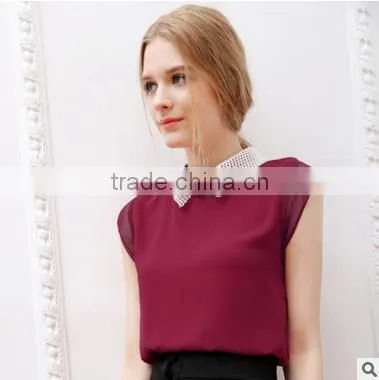 F20038B Hot Selling High Quality Short Sleeve Women Chiffon Shirt