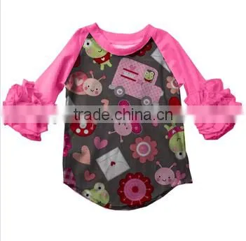 Wholesale Girls Valentine's Day 3/4 Sleeve Ruffle Raglan Baby Icing Ruffle Top photo-2