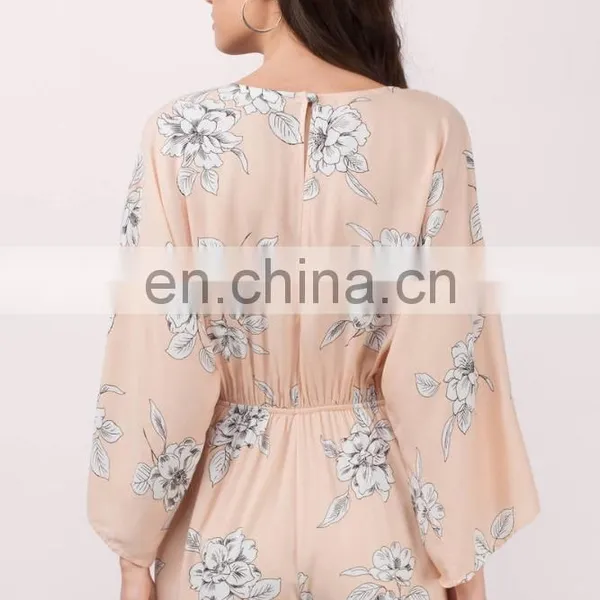 Peach Floral Print Summer Romper Fashion Women Clothing photo-3