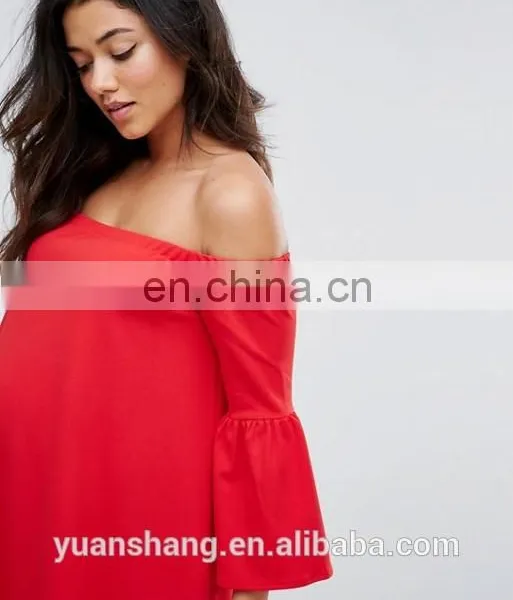 Sexy Korean Style Maternity Off Shoulder Dress With Bell Sleeve photo-3