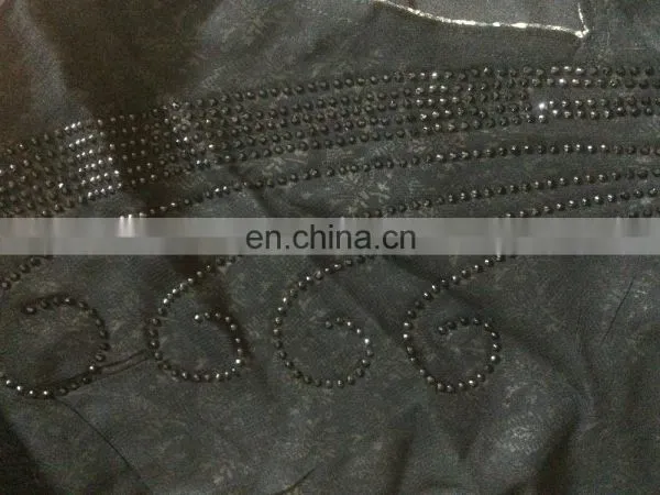 Black Colour Lycra (Stretchable) With Printed Satin & Net / Latest Fashionable Diamond Stone Work Stylish Burkha (dubai Abaya) photo-3