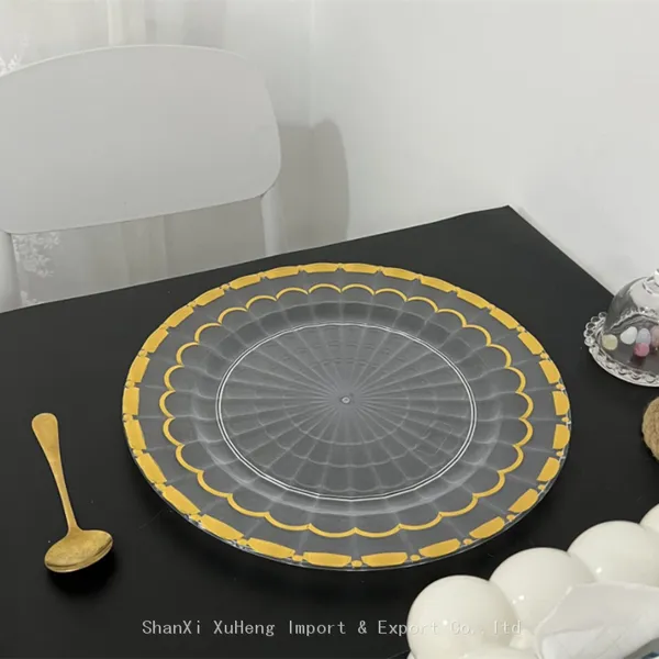 Luxury 13 Inch Round Transparent Plastic Gold Rim Decorative Presentation Charger Plate For Wedding Event photo-2