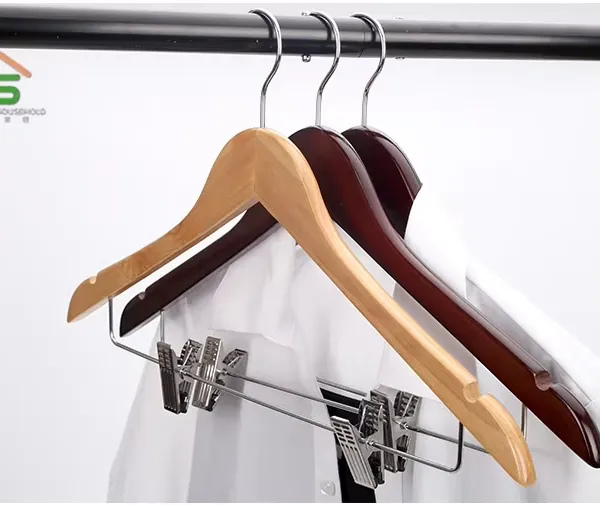 Factory Wholesale Household Items Wooden Pants Low MOQ Custom Logo Sample Free Shirt Clothing Custom Wooden Hangers With Clips for Clothes photo-5