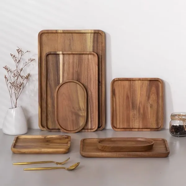 Wooden Tray Breakfast Tray Snack Fruit and Dried Fruit Tray Acacia Wood Dessert Tray photo-3