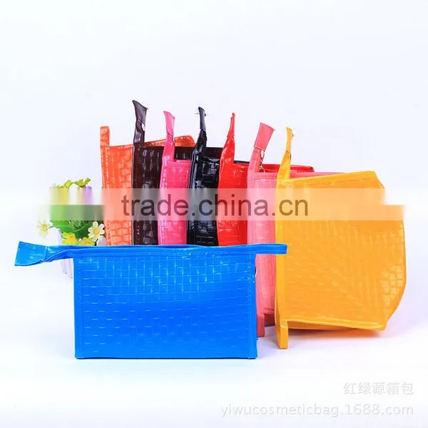 Candy Color Woven PU Woven Leather Clutch Bag With Metal Zipper Makeup Organizers