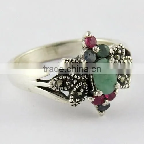 Fantastic Marchasite Oxidized Ruby Ring, Oxidized Silver Jewellery, Silver Jewellery India photo-2
