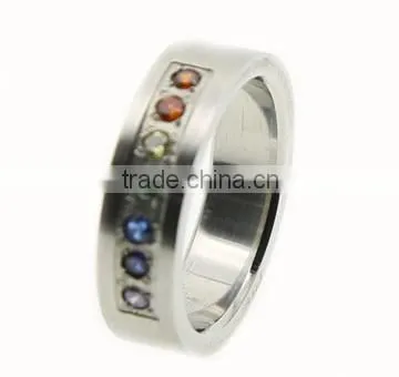 Stainless Steel Colorful CNC Setting Diamond Rings SR-7036