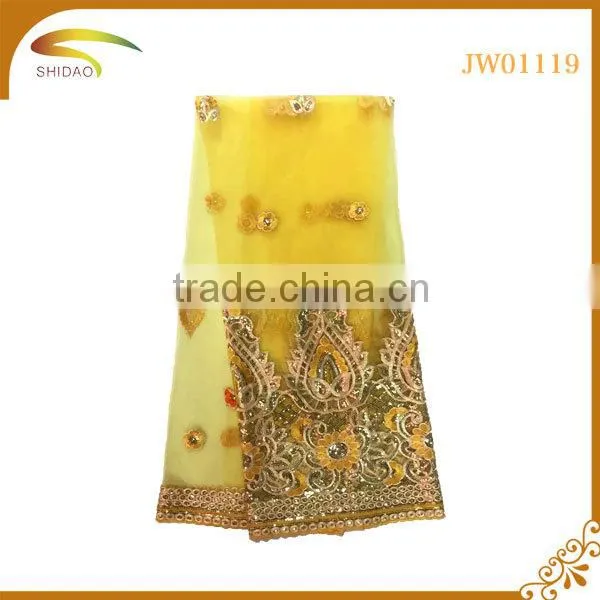 Wholesale High Quality Nigerian Decorative Embroidery 3D Patterned Silk Fabric for Bridal Dress photo-6