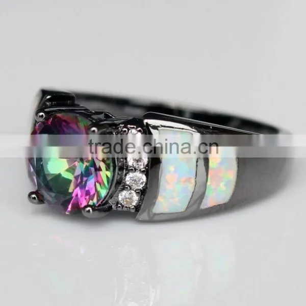 Custom Wholesale Opal Inlay Black Gold Ring 925 Sterling Silver Rainbow Mystic Topaz Ring Quality Choice photo-5