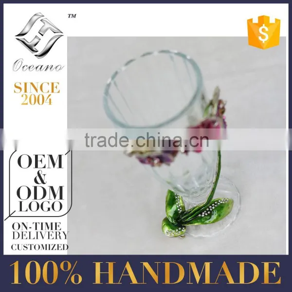 New Arrival 100% Handmade Glass Cup With Enamel Flower