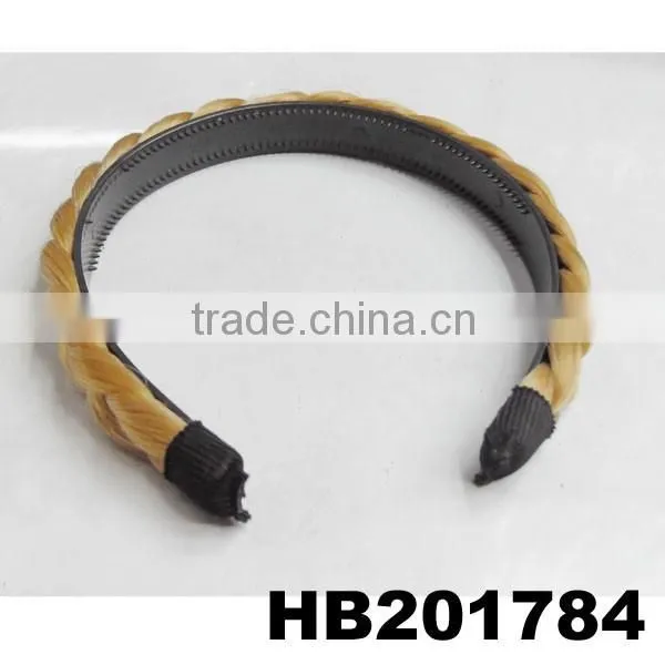 Plastic Headband Braided Human Hair Wigs With Attached Hair photo-4