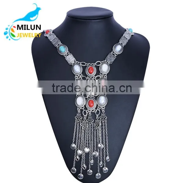 Jewelry Manufacturer China Wholesale Bohemia National Wind Natural Stone Tassle Maxi Necklace