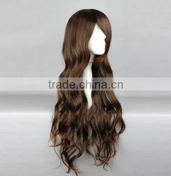 Synthetic Dark Brown Long Straight Kinky Wavy Wig N427 photo-2