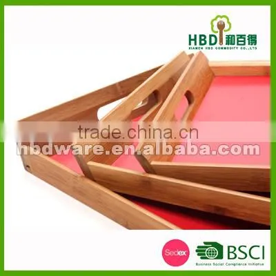 3 Pcs Set Bamboo Food Serving Tray With Red Color Base photo-2