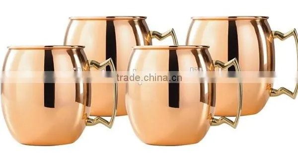 Set of 4 Pure Copper Beer Mug With Thumb Rest Handle, Hammered Copper Mugs With Brass Handle, Moscow Mule Copper Beer Mugs photo-2