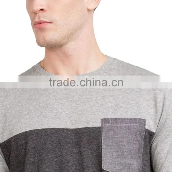 Mens t Shirt Wholesale Custom t Shirt With Contrast Color Plain Color Grey t Shirt With One Pocket photo-3