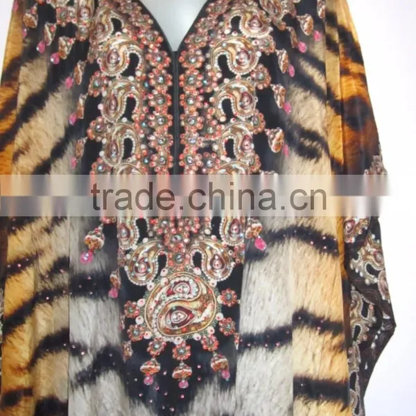 ANIMAL PRINT CAFTAN Digital Print Crepe 100% Silk LONG Kaftan Tunic Poncho photo-6